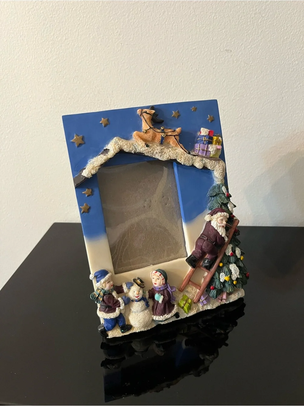 Vintage 3D Christmas Picture Frame Santa Claus Reindeers Snowman Children